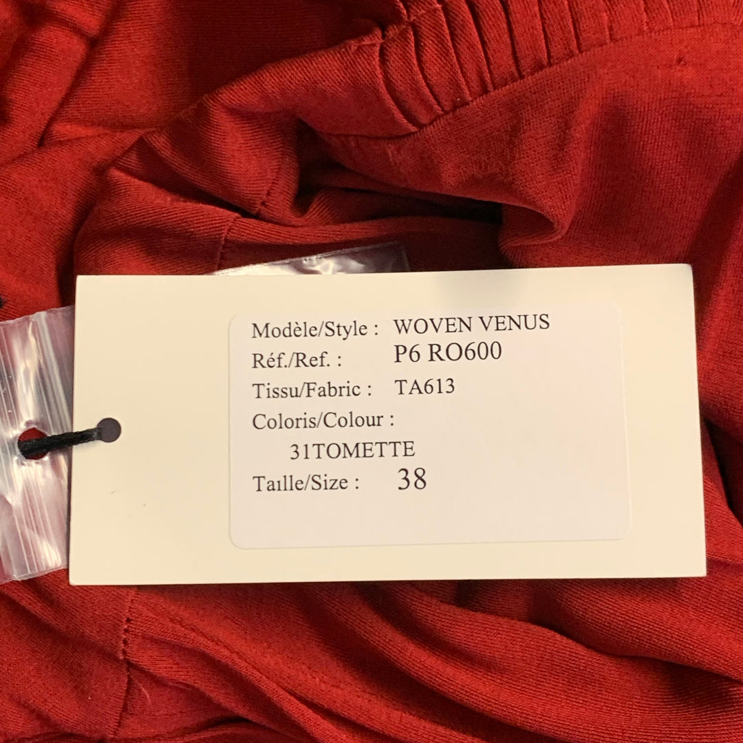 AZZARO Size 6 Woven Venus Red Viscose Plunging V-Neck Knee Length Cocktail Dress