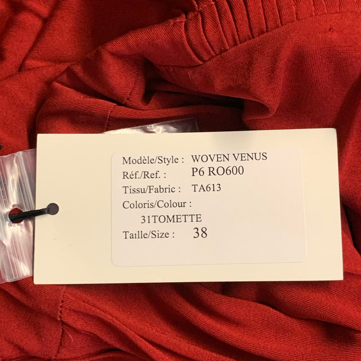AZZARO Size 6 Woven Venus Red Viscose Plunging V-Neck Knee Length Cocktail Dress