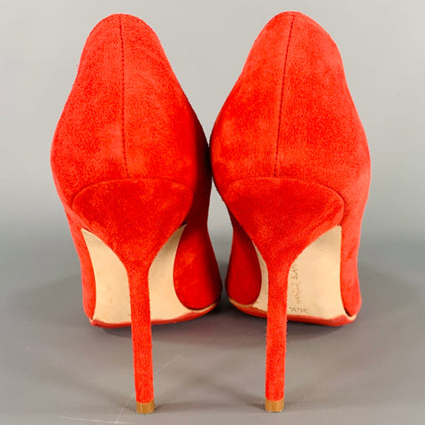 MANOLO BLAHNIK Size 6.5 Red Suede Pointed Toe Pumps