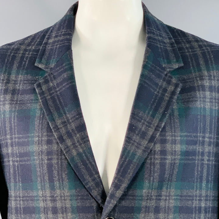 PS by PAUL SMITH Size XXL Charcoal Black Green Wool Blend Plaid Coat