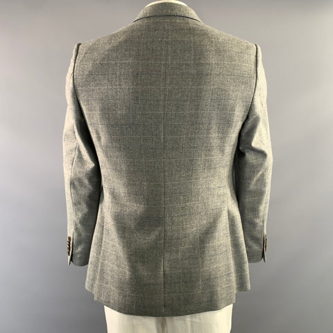 DUCHAMP Chest Size 40 Grey Blue & White Window Pane Wool Cashmere Sport Coat