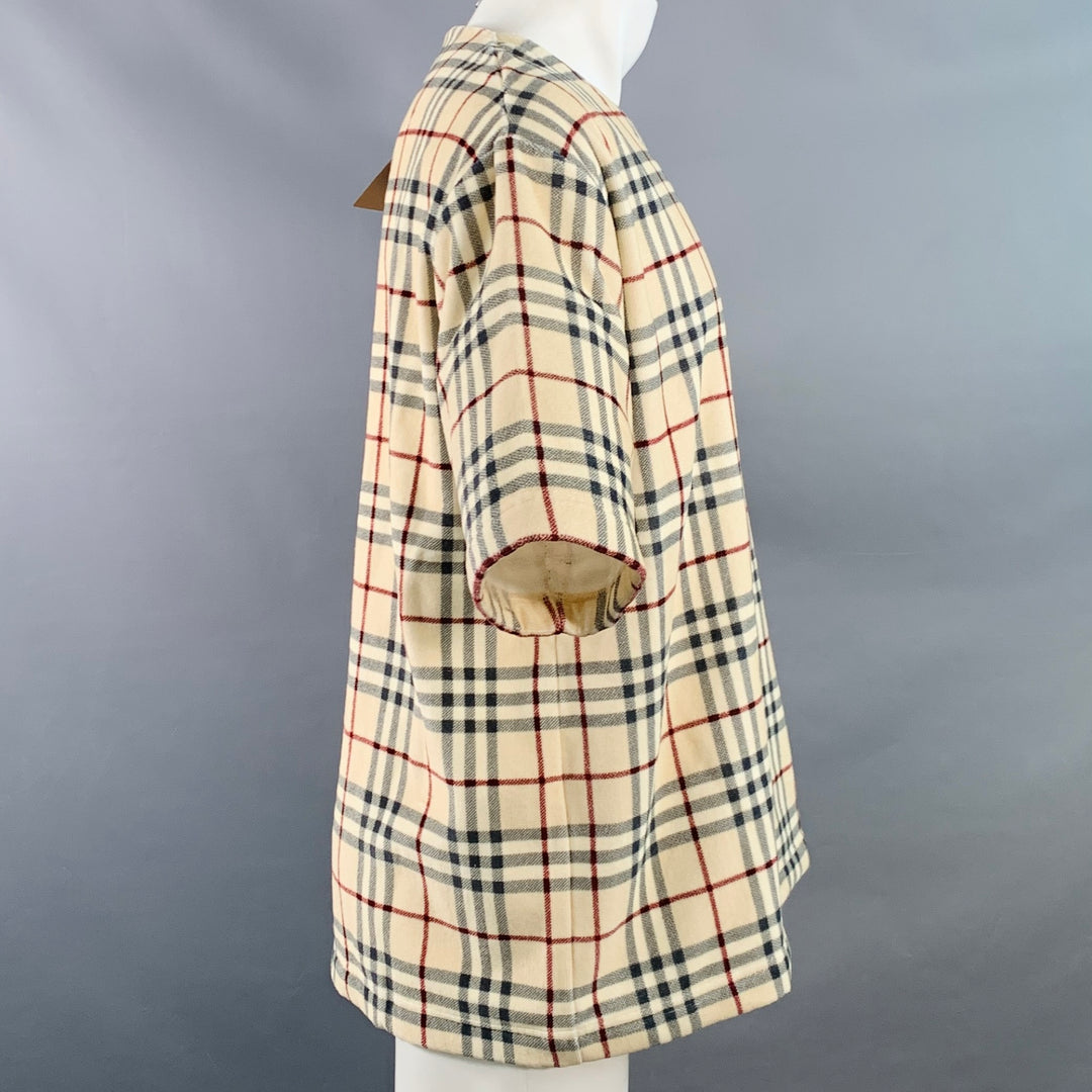 BURBERRY Archive Size S Willesden Khaki Black Burgundy Plaid Cotton Oversized T-Shirt Pullover
