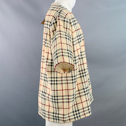 BURBERRY Archive Size S Willesden Khaki Black Burgundy Plaid Cotton Oversized T-Shirt Pullover
