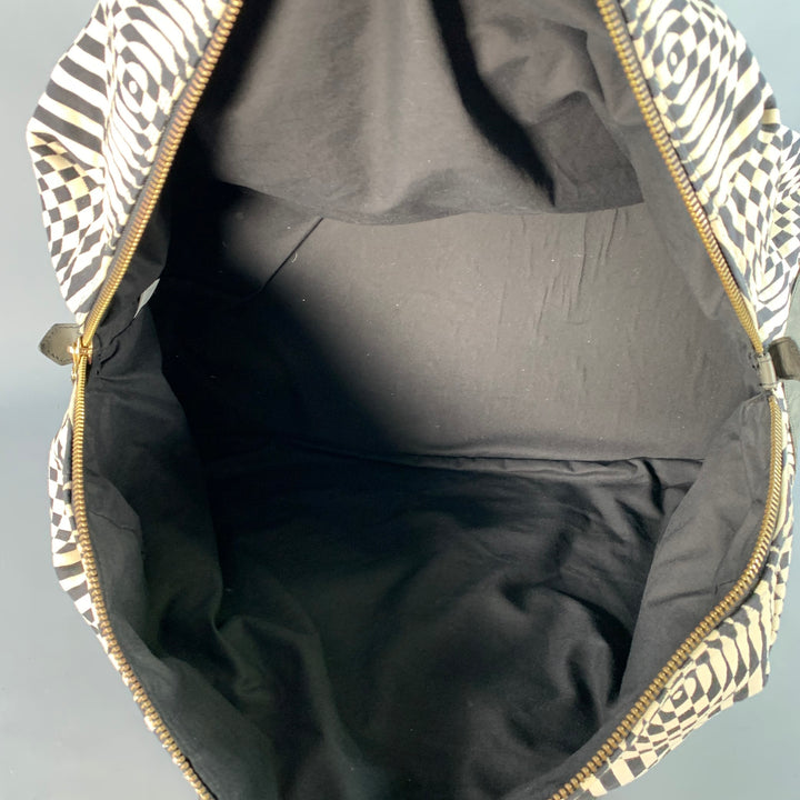 PAUL SMITH Black White Geometric Leather Trim Canvas Weekender Bag