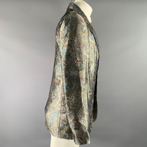 ZADIG & VOLTAIRE Chest Size 38 Silver Blue Pink Jacquard Peak Lapel Sport Coat