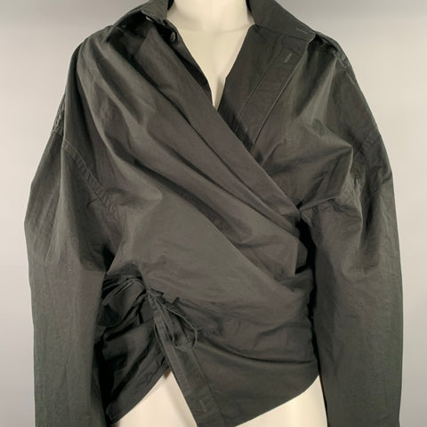 BALENCIAGA Size M Black Cotton Wrap Shirt