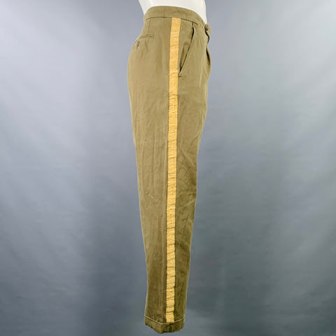 PALM ANGELS Taille 38 Pantalon Casual Chino en Coton à Rayures Vert et Doré
