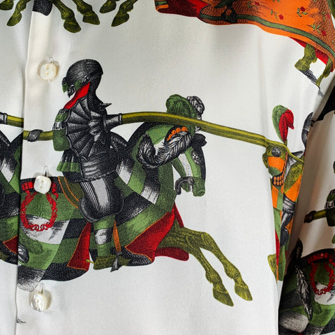 BILLIONAIRE COUTURE Size XL White Green Orange Print Silk Long Sleeve Shirt