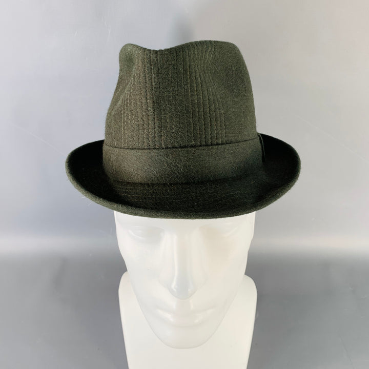 VANZINA PAVIA Size 7 1/8 Green Felt Feather Trilby Fedora
