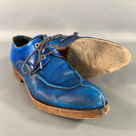 CALZOLERIA HARRIS Size 9 Blue Cobalt Grid Leather Split Toe Lace Up Shoes
