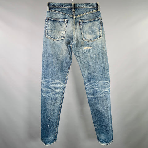 KAPITAL Size 29 Blue Distressed Cotton Straight Five Pockets Jeans