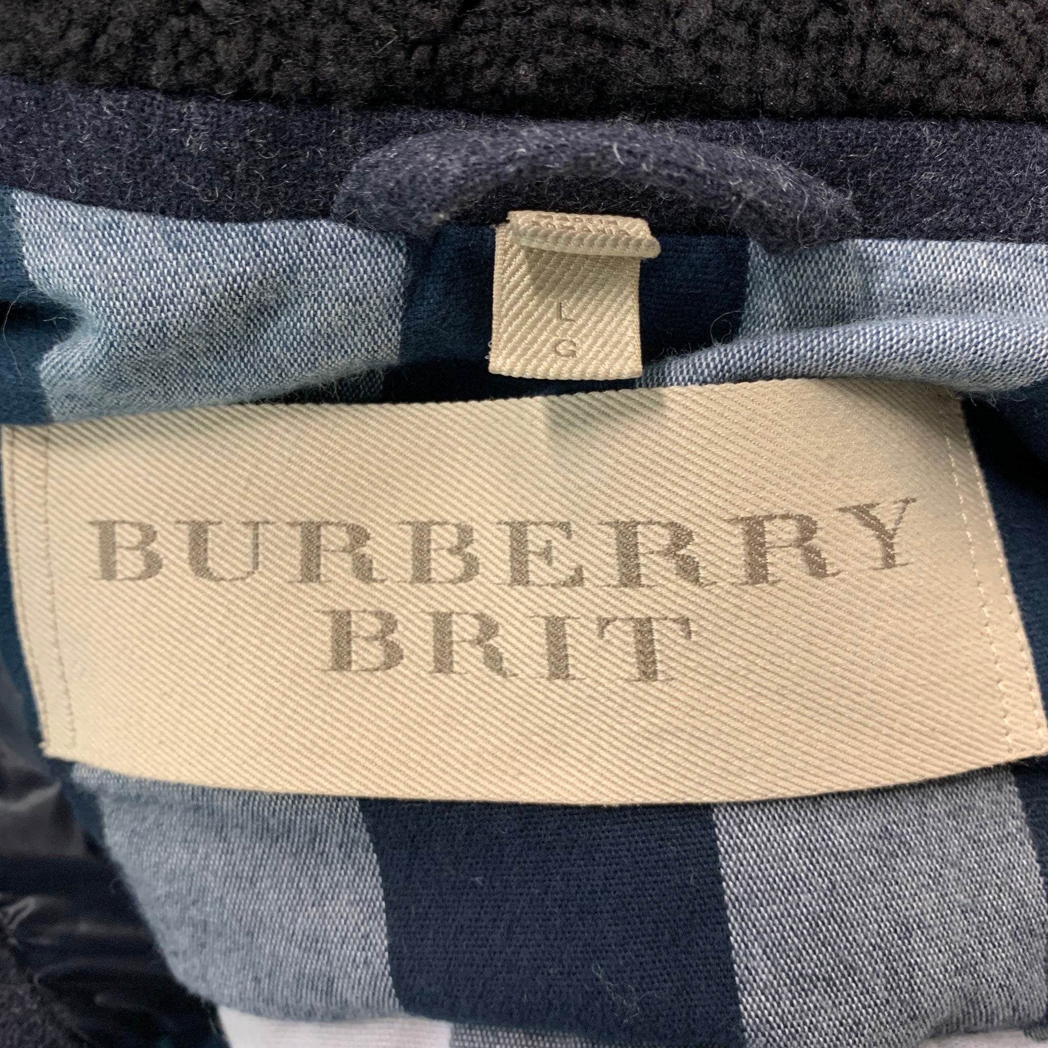 BURBERRY BRIT Size L Navy Quilted Wool Polyamide Jacket Sui Generis Designer Consignment