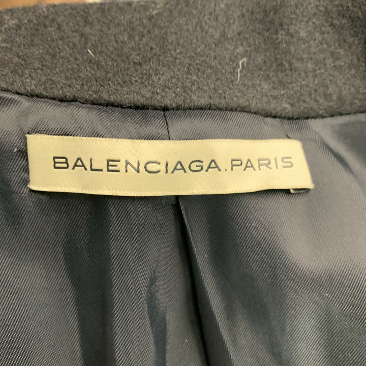 BALENCIAGA Size 8 Black Virgin Wool Blend Double Breasted Coat