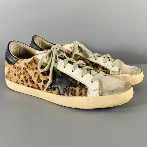 GOLDEN GOOSE Size 9 Beige Brown Calf Hair Mixed Patterns Low Top Sneakers