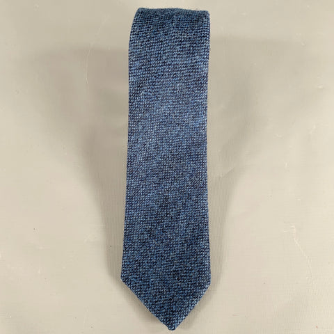 VINTAGE Blue Black Woven Virgin Wool Tie
