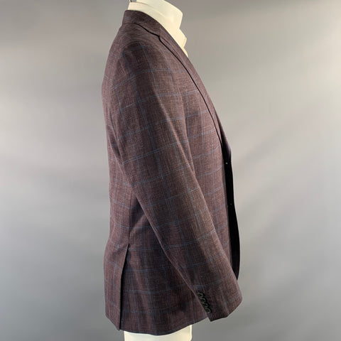 BARCELINO Chest Size 38 Purple Blue Plaid Wool Silk Linen Sport Coat
