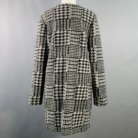 NANETTE LEPORE Size M Grey Black Wool Blend Houndstooth Collarless Coat