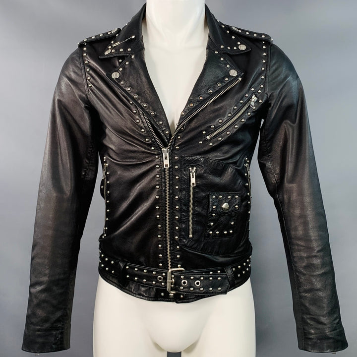 ART COMES FIRST Size XS Black Studded Leather Biker Jacket