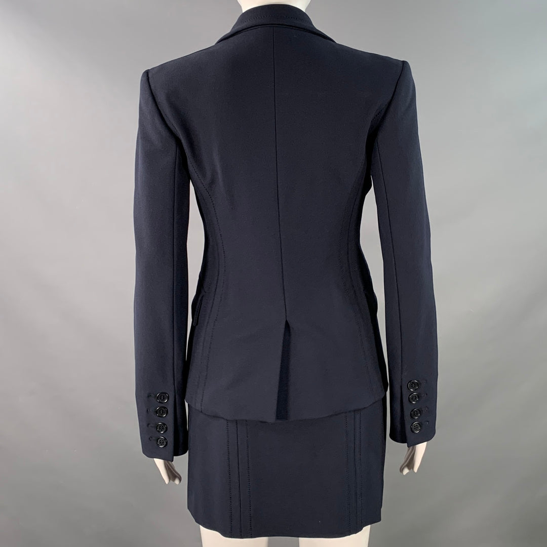 FUTURE OZBEK Size 4 Navy Polyamide Blend Single Breasted Blazer Mini Skirt Set