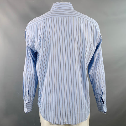 Chemise manches longues CAFE COTON en coton à rayures bleues marine et blanches, taille L, poignets mousquetaires