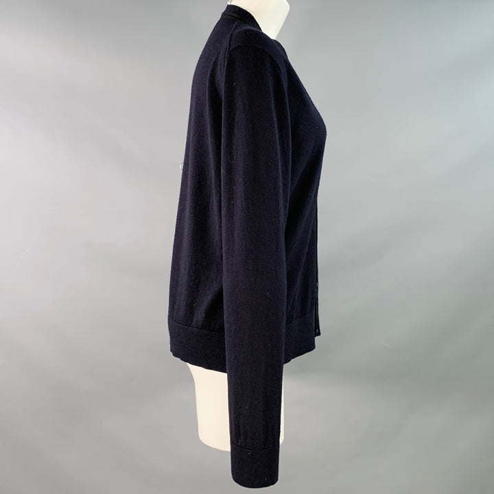 THE KOOPLES Size M Navy Black Merino Wool Skull Buttons V-Neck Cardigan