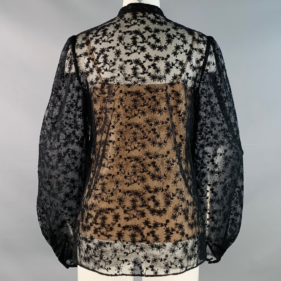 JASON WU COLLECTION Size 4 Black Polyamide Lace Collarless Peasant Blouse