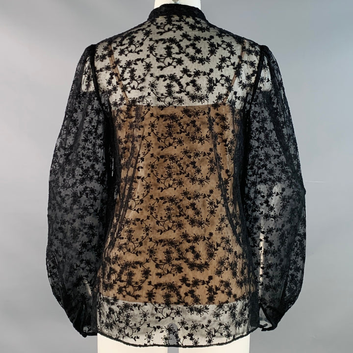 JASON WU COLLECTION Size 4 Black Polyamide Lace Collarless Peasant Blouse