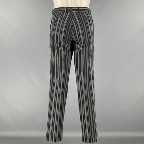 ETRO Size 40 Black White Stripe Cotton Peak Lapel Suit