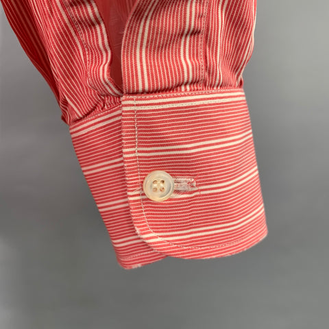 CHARVET Size 40 Red White Stripe Cotton Spread Collar Long Sleeve Shirt