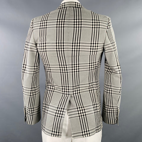 TOM FORD Size 40 Grey Black Plaid Cotton Peak Lapel Sport Coat