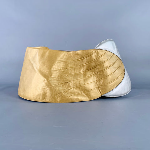 CHARLES JOURDAN Vintage Gold Silver Two Tone Leather Wide Belt