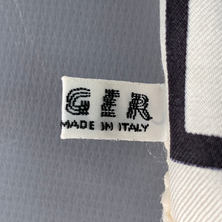 JAEGER Black White Monogram Silk Pocket Square