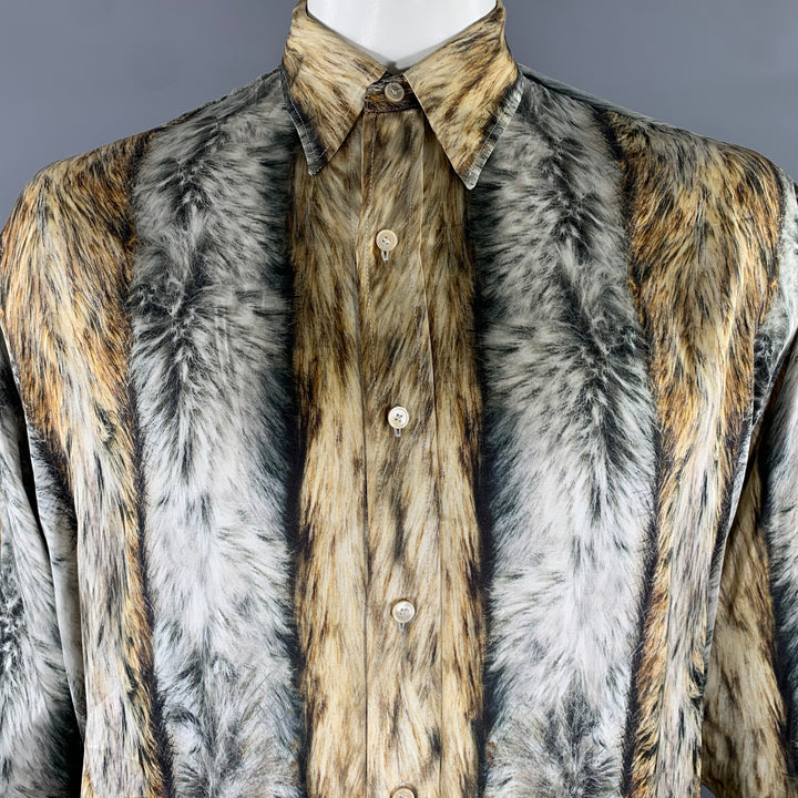 ACNE STUDIOS Size L Tan Black Grey Animal Print Long Sleeve Shirt