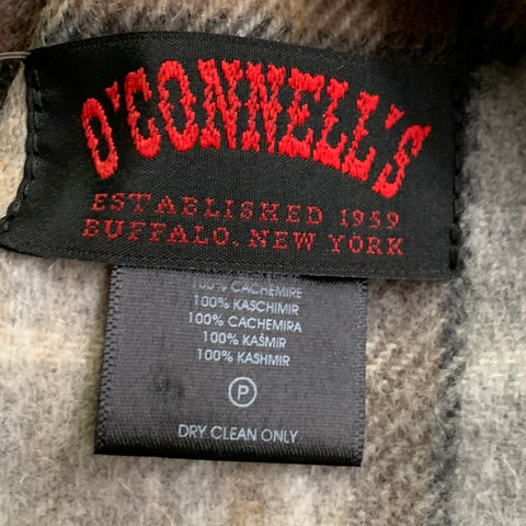 O'CONNELL'S Beige Grey Plaid Cashmere Fringe Scarf