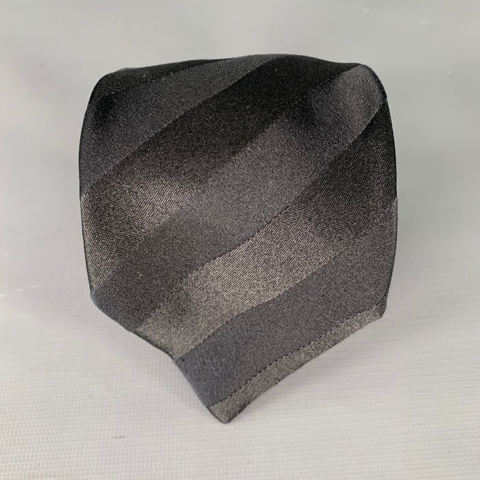 BRIONI Black Diagonal Stripe Silk Tie