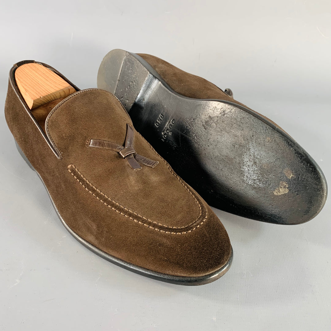 GUCCI Size 10 Chocolate Brown Suede Tassels Loafers