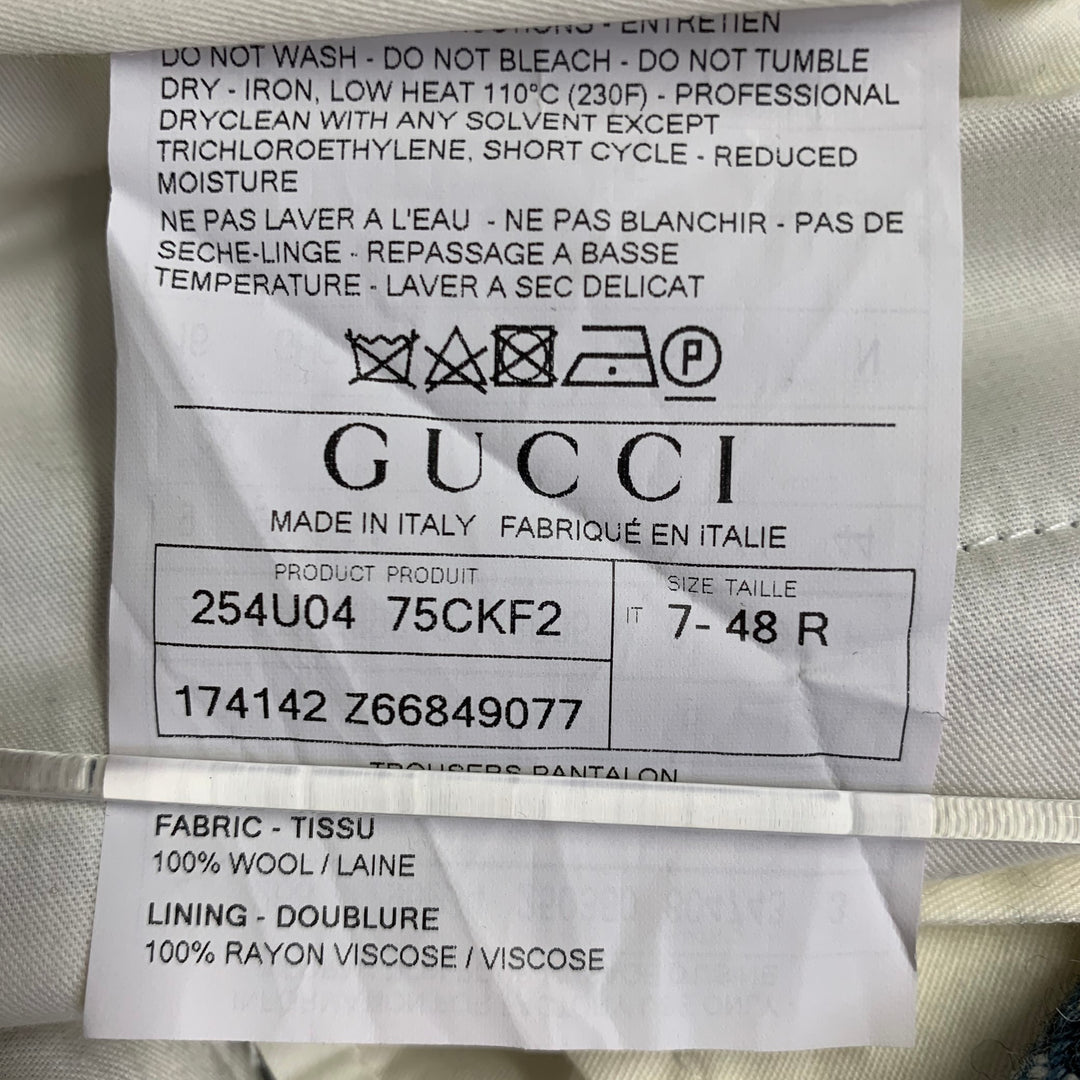 GUCCI Size 38 Black White Blue Glenplaid Wool Notch Lapel Suit