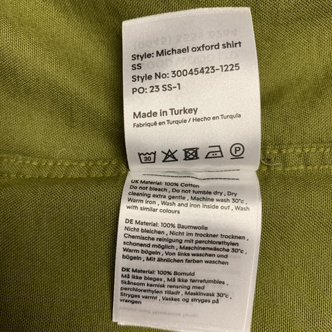 WOOD WOOD Size L Green Cotton Button Down Short Sleeve Shirt