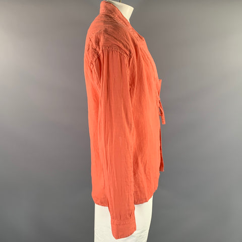 VISVIM Size XL Orange Linen Collarless Long Sleeve Shirt