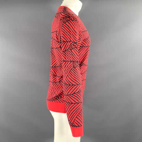 JOHN SMEDLEY Size M Red Black Abstract Ribbed Pullover