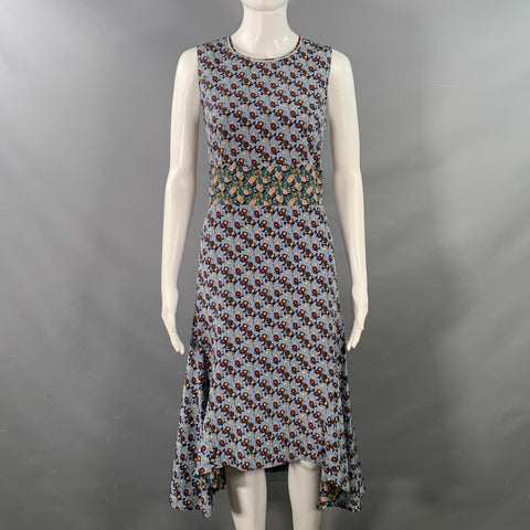 MARNI Size 0 Blue Multi Color Silk Floral Sleeveless Midi Dress