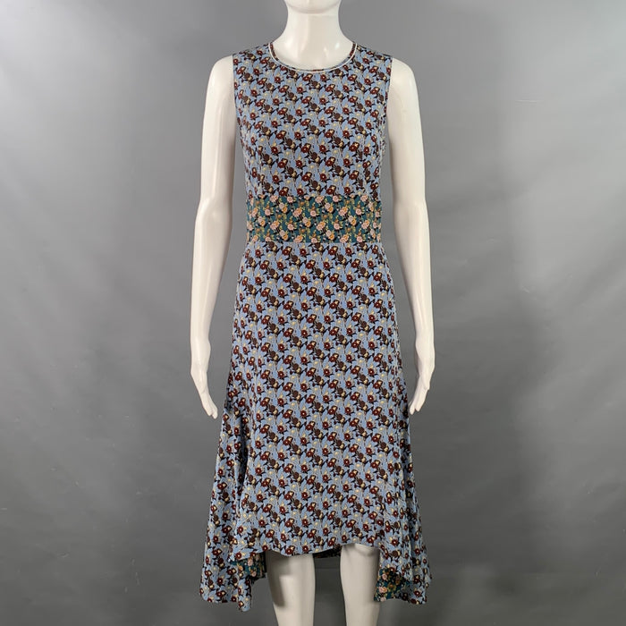 MARNI Size 0 Blue Multi Color Silk Floral Sleeveless Midi Dress