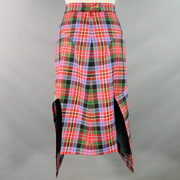 VIVIENNE WESTWOOD AW20 Size 4 Tailored Phoenix Multi Color Virgin Wool Plaid Midi Skirt