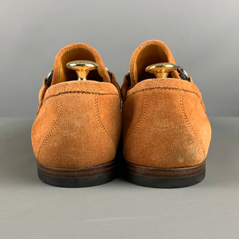 GUCCI Size 9 Tan Textured Suede Horsebit Loafers