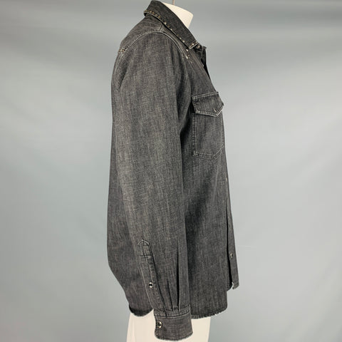 GOLDEN GOOSE Size XL Grey Studded Cotton Western Long Sleeve Shirt