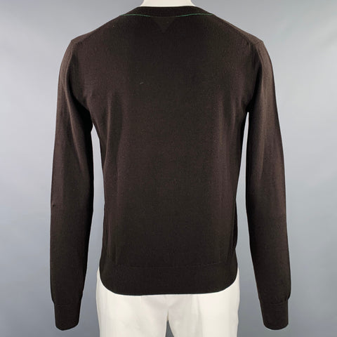 BOTTEGA VENETA Size L Brown Knit Wool Blend V-Neck Pullover