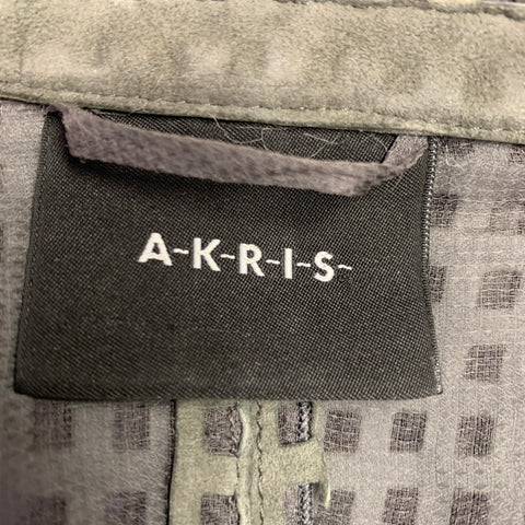 AKRIS Size 8 Grey Perforated Lamb Suede Eye Hook Jacket Blazer