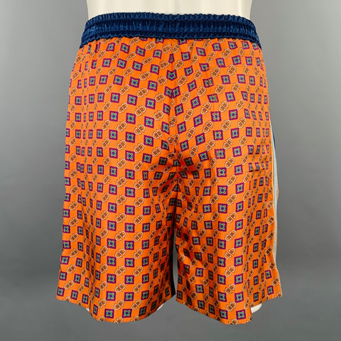 GUCCI Taille 28 Short de survêtement en acétate monogrammé bleu et orange