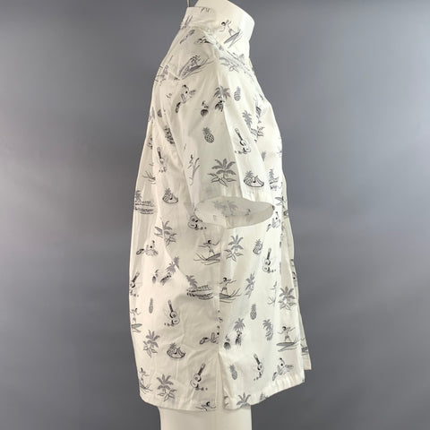 AVANTI Size S White Grey & Black Graphic Cotton Button Down Short Sleeve Shirt