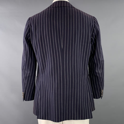 SUIT SUPPLY Chest Size 44 Navy White Pinstripe Cotton Double Breasted Sport Coat